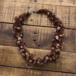 Multi Strand Necklace with copper beads and dark stained shells